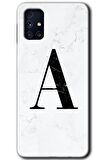 Galaxy M31s Kılıf HD Desen Baskılı Arka Kapak - Beyaz Mermer Desenli A Harfi 