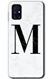 Galaxy M31s Kılıf HD Desen Baskılı Arka Kapak - Beyaz Mermer Desenli M Harfi 