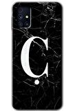 Galaxy M31s Kılıf HD Desen Baskılı Arka Kapak - Siyah Mermer Desenli Ç Harfi 