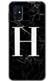 Galaxy M31s Kılıf HD Desen Baskılı Arka Kapak - Siyah Mermer Desenli H Harfi 