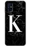 Galaxy M31s Kılıf HD Desen Baskılı Arka Kapak - Siyah Mermer Desenli K Harfi 