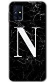 Galaxy M31s Kılıf HD Desen Baskılı Arka Kapak - Siyah Mermer Desenli N Harfi 