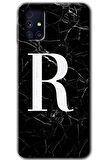 Galaxy M31s Kılıf HD Desen Baskılı Arka Kapak - Siyah Mermer Desenli R Harfi 