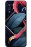 Galaxy M32 Kılıf HD Desen Baskılı Arka Kapak - Flamingo Yaprak 