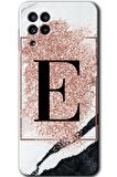 Galaxy M32 Kılıf HD Desen Baskılı Arka Kapak - Pembe Mermer Desenli E Harfi 