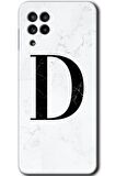 Galaxy M32 Kılıf HD Desen Baskılı Arka Kapak - Beyaz Mermer Desenli D Harfi 
