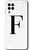 Galaxy M32 Kılıf HD Desen Baskılı Arka Kapak - Beyaz Mermer Desenli F Harfi 