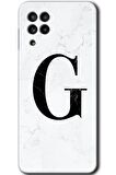 Galaxy M32 Kılıf HD Desen Baskılı Arka Kapak - Beyaz Mermer Desenli G Harfi 