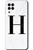 Galaxy M32 Kılıf HD Desen Baskılı Arka Kapak - Beyaz Mermer Desenli H Harfi 
