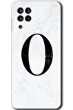 Galaxy M32 Kılıf HD Desen Baskılı Arka Kapak - Beyaz Mermer Desenli O Harfi 