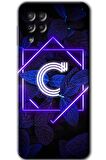 Galaxy M32 Kılıf HD Desen Baskılı Arka Kapak - Dark Neon Yaprak C Harfi 