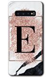 Galaxy S10 Kılıf HD Desen Baskılı Arka Kapak - Pembe Mermer Desenli E Harfi 