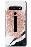Galaxy S10 Kılıf HD Desen Baskılı Arka Kapak - Pembe Mermer Desenli İ Harfi 