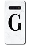Galaxy S10 Kılıf HD Desen Baskılı Arka Kapak - Beyaz Mermer Desenli G Harfi 