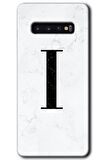 Galaxy S10 Kılıf HD Desen Baskılı Arka Kapak - Beyaz Mermer Desenli I Harfi 