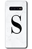 Galaxy S10 Kılıf HD Desen Baskılı Arka Kapak - Beyaz Mermer Desenli S Harfi 