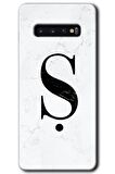 Galaxy S10 Kılıf HD Desen Baskılı Arka Kapak - Beyaz Mermer Desenli Ş Harfi 