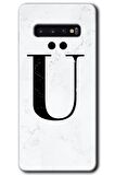 Galaxy S10 Kılıf HD Desen Baskılı Arka Kapak - Beyaz Mermer Desenli Ü Harfi 