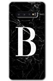 Galaxy S10 Kılıf HD Desen Baskılı Arka Kapak - Siyah Mermer Desenli B Harfi 