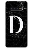 Galaxy S10 Kılıf HD Desen Baskılı Arka Kapak - Siyah Mermer Desenli D Harfi 