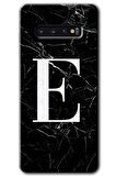 Galaxy S10 Kılıf HD Desen Baskılı Arka Kapak - Siyah Mermer Desenli E Harfi 
