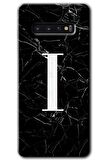 Galaxy S10 Kılıf HD Desen Baskılı Arka Kapak - Siyah Mermer Desenli I Harfi 