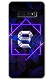Galaxy S10 Kılıf HD Desen Baskılı Arka Kapak - Dark Neon Yaprak S Harfi 