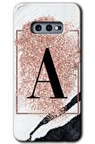 Galaxy S10e Kılıf HD Desen Baskılı Arka Kapak - Pembe Mermer Desenli A Harfi 