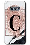 Galaxy S10e Kılıf HD Desen Baskılı Arka Kapak - Pembe Mermer Desenli C Harfi 