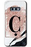 Galaxy S10e Kılıf HD Desen Baskılı Arka Kapak - Pembe Mermer Desenli Ç Harfi 