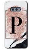 Galaxy S10e Kılıf HD Desen Baskılı Arka Kapak - Pembe Mermer Desenli P Harfi 