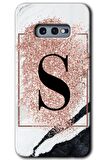 Galaxy S10e Kılıf HD Desen Baskılı Arka Kapak - Pembe Mermer Desenli S Harfi 