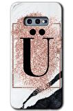 Galaxy S10e Kılıf HD Desen Baskılı Arka Kapak - Pembe Mermer Desenli Ü Harfi 