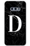 Galaxy S10e Kılıf HD Desen Baskılı Arka Kapak - Siyah Mermer Desenli D Harfi 
