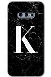 Galaxy S10e Kılıf HD Desen Baskılı Arka Kapak - Siyah Mermer Desenli K Harfi 