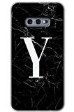 Galaxy S10e Kılıf HD Desen Baskılı Arka Kapak - Siyah Mermer Desenli Y Harfi 