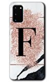Galaxy S20 Kılıf HD Desen Baskılı Arka Kapak - Pembe Mermer Desenli F Harfi 