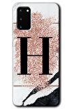 Galaxy S20 Kılıf HD Desen Baskılı Arka Kapak - Pembe Mermer Desenli H Harfi 