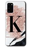 Galaxy S20 Kılıf HD Desen Baskılı Arka Kapak - Pembe Mermer Desenli K Harfi 