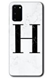 Galaxy S20 Kılıf HD Desen Baskılı Arka Kapak - Beyaz Mermer Desenli H Harfi 