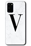Galaxy S20 Kılıf HD Desen Baskılı Arka Kapak - Beyaz Mermer Desenli V Harfi 