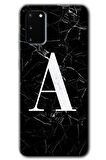 Galaxy S20 Kılıf HD Desen Baskılı Arka Kapak - Siyah Mermer Desenli A Harfi 