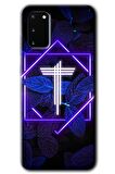 Galaxy S20 Kılıf HD Desen Baskılı Arka Kapak - Dark Neon Yaprak T Harfi 