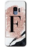 Galaxy S9 Kılıf HD Desen Baskılı Arka Kapak - Pembe Mermer Desenli F Harfi 