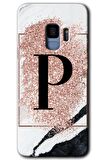 Galaxy S9 Kılıf HD Desen Baskılı Arka Kapak - Pembe Mermer Desenli P Harfi 