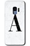 Galaxy S9 Kılıf HD Desen Baskılı Arka Kapak - Beyaz Mermer Desenli A Harfi 