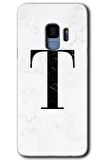Galaxy S9 Kılıf HD Desen Baskılı Arka Kapak - Beyaz Mermer Desenli T Harfi 
