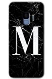 Galaxy S9 Kılıf HD Desen Baskılı Arka Kapak - Siyah Mermer Desenli M Harfi 