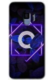 Galaxy S9 Kılıf HD Desen Baskılı Arka Kapak - Dark Neon Yaprak O Harfi 