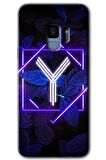 Galaxy S9 Kılıf HD Desen Baskılı Arka Kapak - Dark Neon Yaprak Y Harfi 